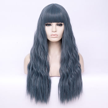 Blue grey long curly fashion wig with full fringe - Smart Wigs Perth